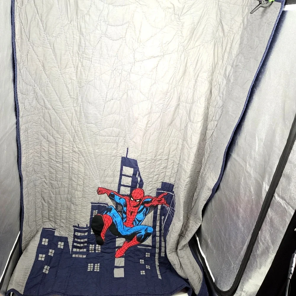 Pottery Barn Marvel Spider Man Quilt Twin Size Blanket Blue Web Bedding Retired